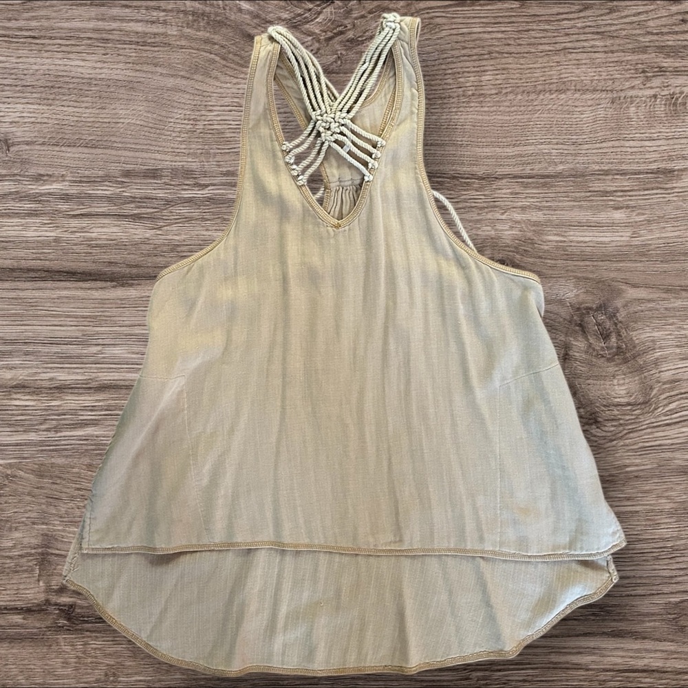 Free People One and Only Macrame Racerback Tank Top XS Sand Beige EUC
